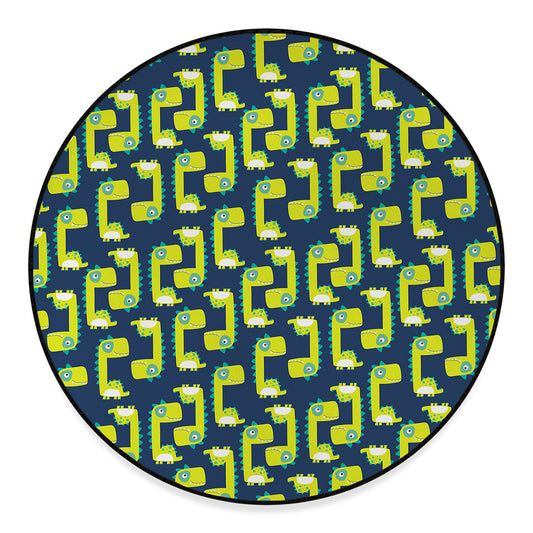 Little Green Dinosaur Pattern Print Round Floor Mat