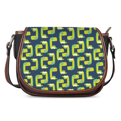 Little Green Dinosaur Pattern Print Saddle Bag