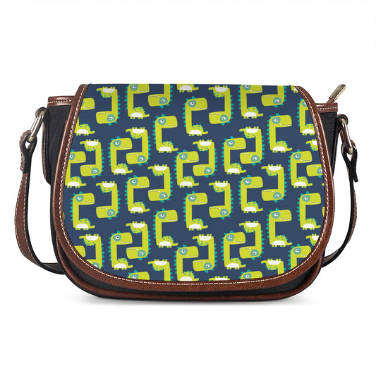 Little Green Dinosaur Pattern Print Saddle Bag