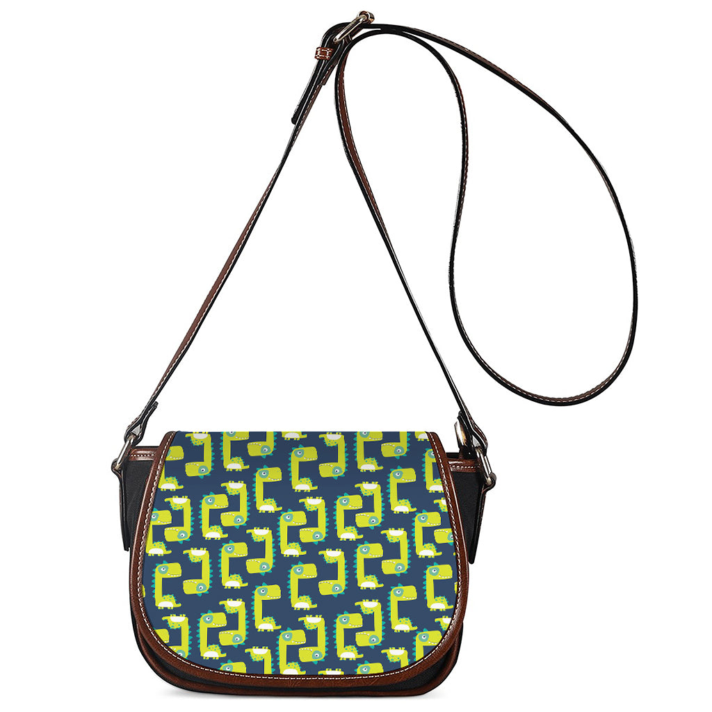 Little Green Dinosaur Pattern Print Saddle Bag