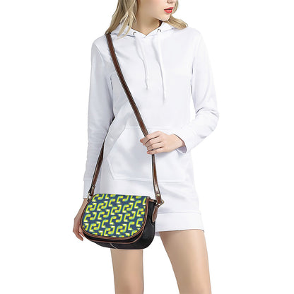 Little Green Dinosaur Pattern Print Saddle Bag