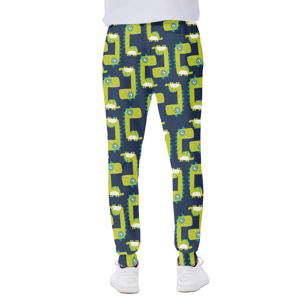 Little Green Dinosaur Pattern Print Scuba Joggers