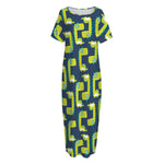 Little Green Dinosaur Pattern Print Short Sleeve Long Nightdress