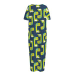 Little Green Dinosaur Pattern Print Short Sleeve Long Nightdress