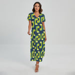 Little Green Dinosaur Pattern Print Short Sleeve Maxi Dress