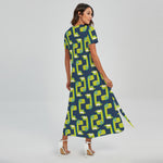 Little Green Dinosaur Pattern Print Short Sleeve Maxi Dress