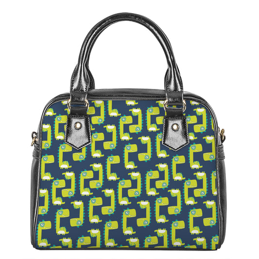 Little Green Dinosaur Pattern Print Shoulder Handbag