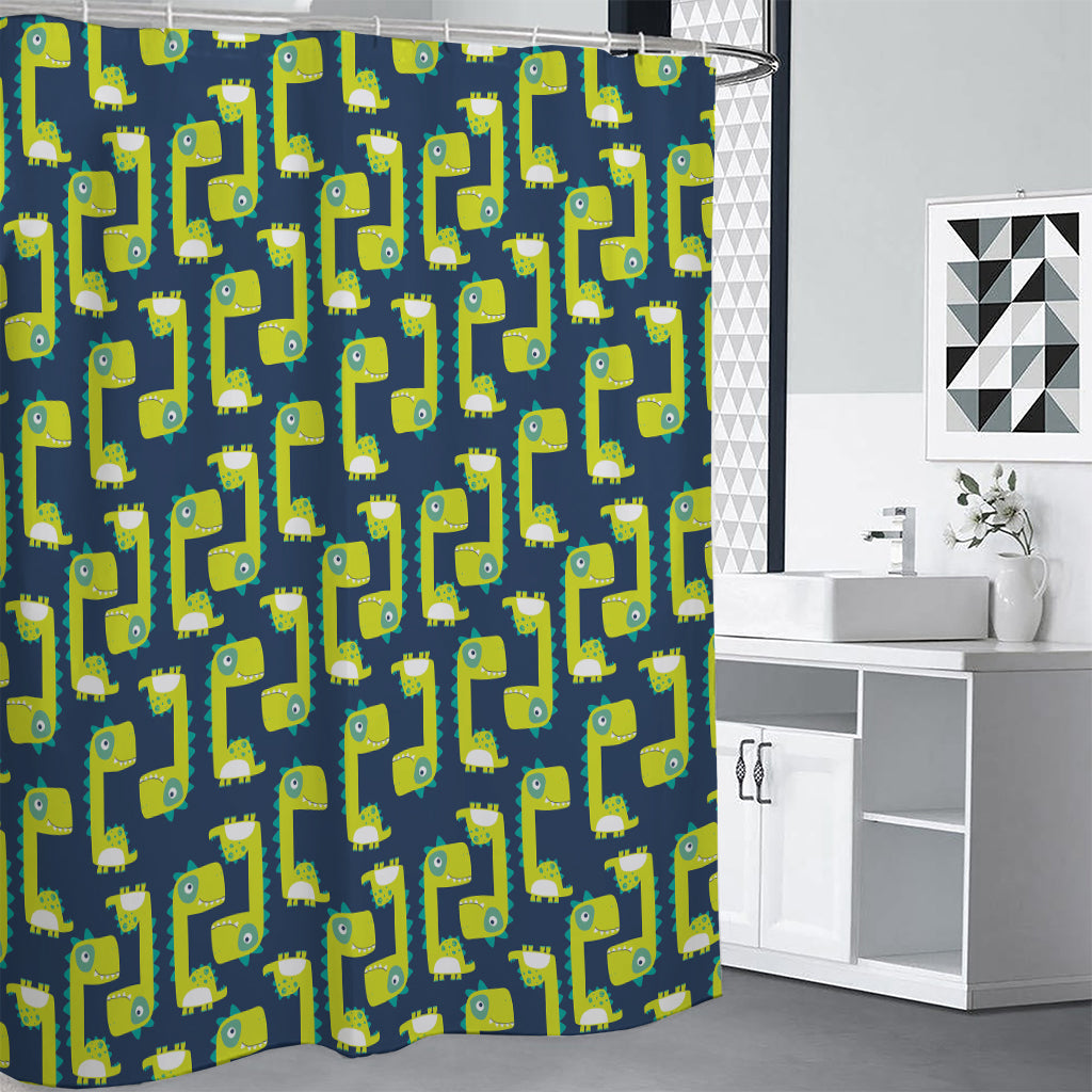 Little Green Dinosaur Pattern Print Shower Curtain