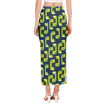 Little Green Dinosaur Pattern Print Side Slit Maxi Skirt