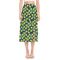 Little Green Dinosaur Pattern Print Side Slit Midi Skirt
