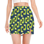 Little Green Dinosaur Pattern Print Side Slit Mini Skirt