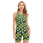 Little Green Dinosaur Pattern Print Sleeveless One Piece Swimsuit