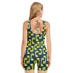 Little Green Dinosaur Pattern Print Sleeveless One Piece Swimsuit