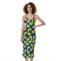 Little Green Dinosaur Pattern Print Slim Fit Midi Cami Dress