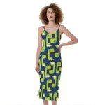 Little Green Dinosaur Pattern Print Slim Fit Midi Cami Dress