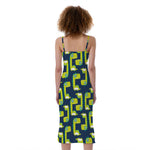 Little Green Dinosaur Pattern Print Slim Fit Midi Cami Dress