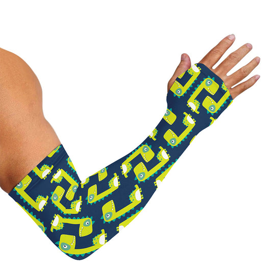 Little Green Dinosaur Pattern Print Sun Protection Arm Sleeves
