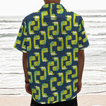 Little Green Dinosaur Pattern Print Textured Short Sleeve Shirt