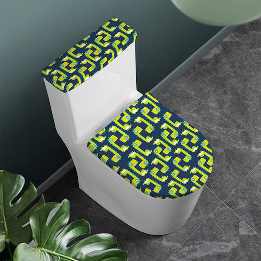 Little Green Dinosaur Pattern Print Toilet Lid And Tank Cover Set