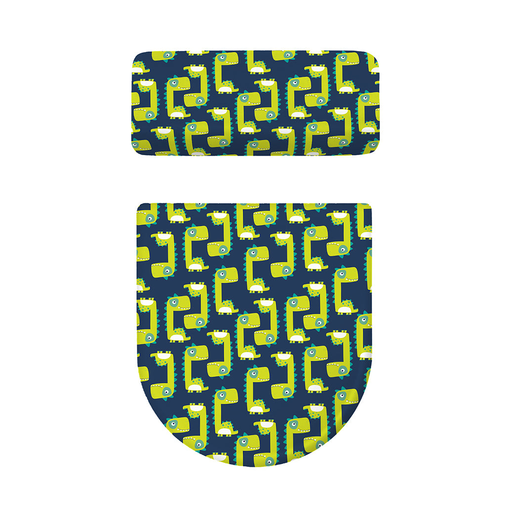 Little Green Dinosaur Pattern Print Toilet Lid And Tank Cover Set