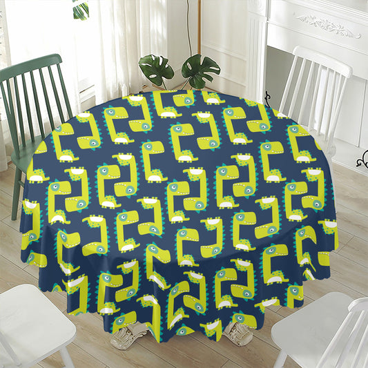 Little Green Dinosaur Pattern Print Waterproof Round Tablecloth