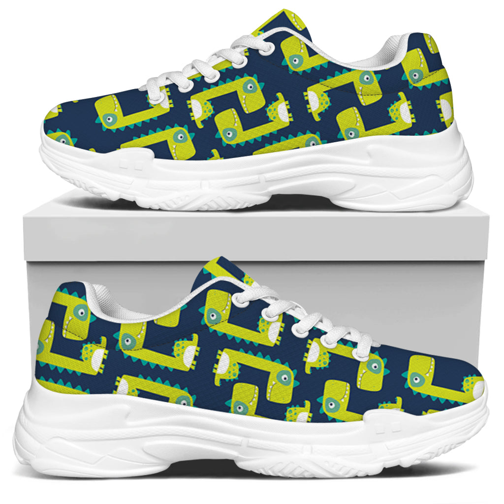 Little Green Dinosaur Pattern Print White Chunky Shoes