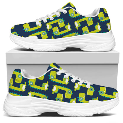 Little Green Dinosaur Pattern Print White Chunky Shoes