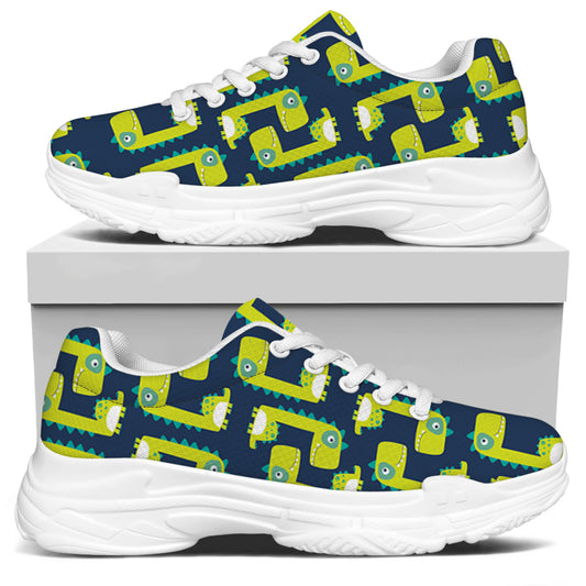 Little Green Dinosaur Pattern Print White Chunky Shoes