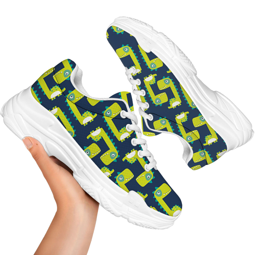 Little Green Dinosaur Pattern Print White Chunky Shoes