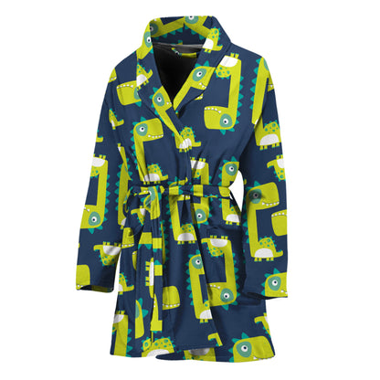 Little Green Dinosaur Pattern Print Women's Bathrobe