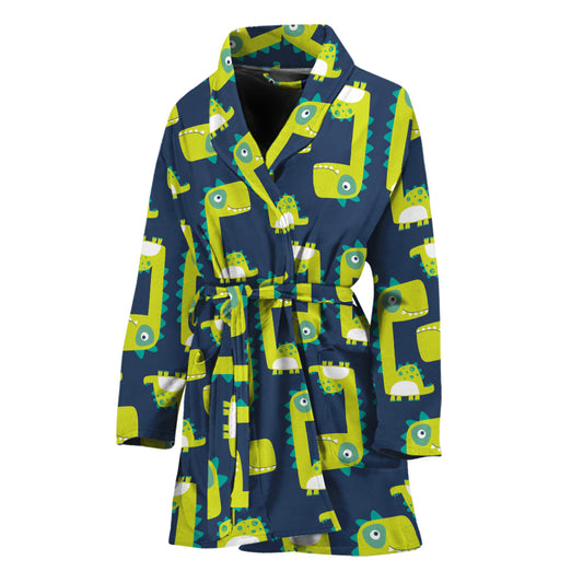 Little Green Dinosaur Pattern Print Women's Bathrobe