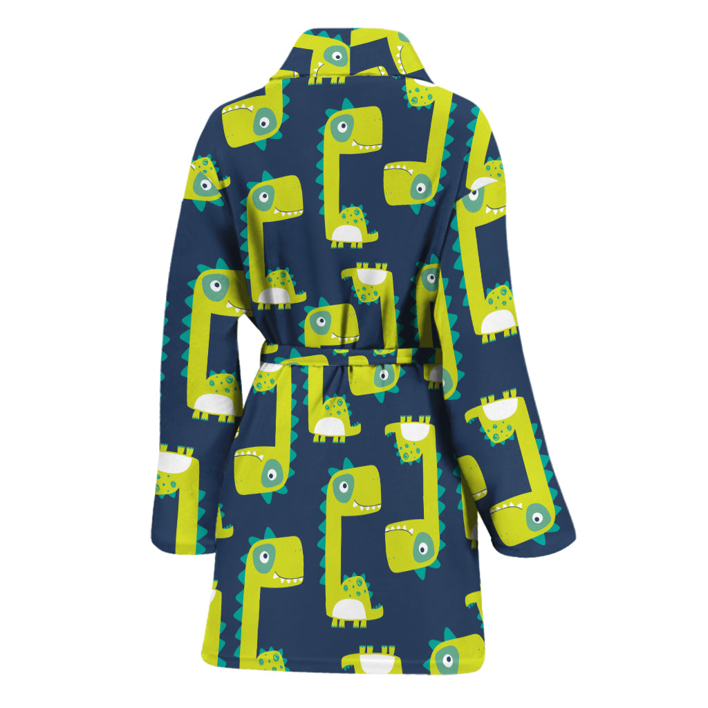 Little Green Dinosaur Pattern Print Women's Bathrobe