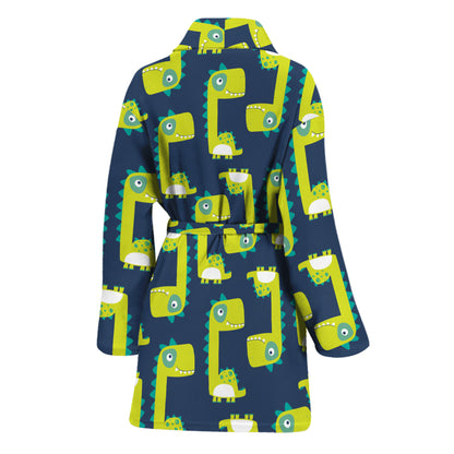 Little Green Dinosaur Pattern Print Women's Bathrobe