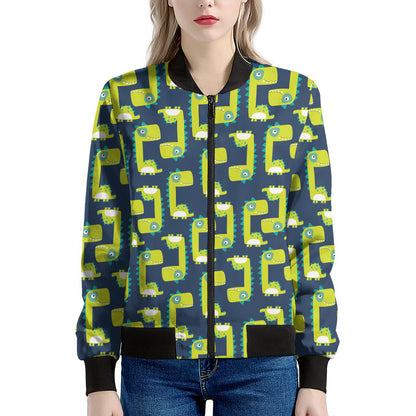 Little Green Dinosaur Pattern Print Women's Bomber Jacket