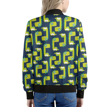 Little Green Dinosaur Pattern Print Women's Bomber Jacket