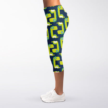 Little Green Dinosaur Pattern Print Women's Capri Leggings