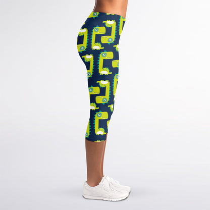 Little Green Dinosaur Pattern Print Women's Capri Leggings