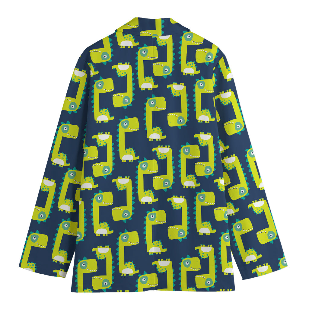 Little Green Dinosaur Pattern Print Women's Cotton Blazer