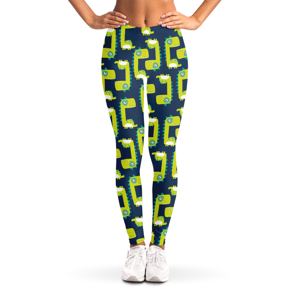 Little Green Dinosaur Pattern Print Women's Leggings