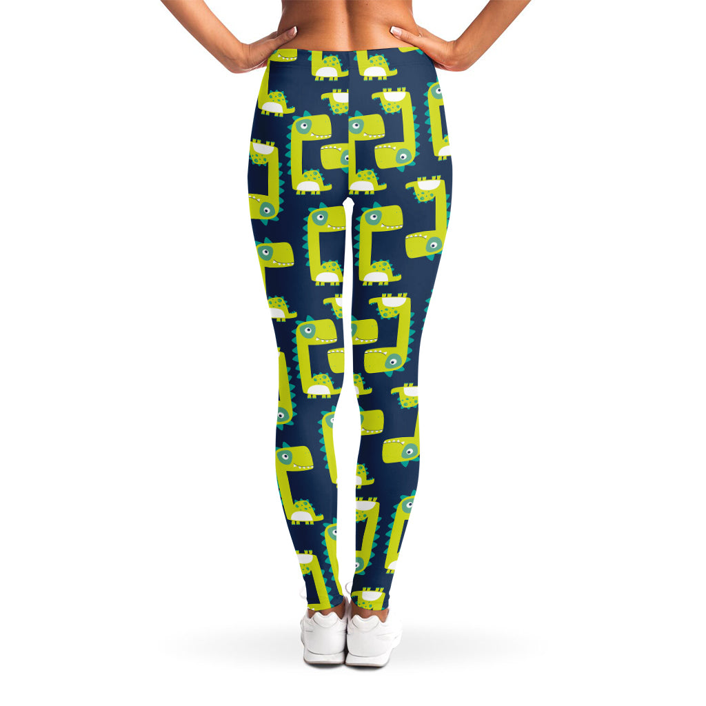 Little Green Dinosaur Pattern Print Women's Leggings