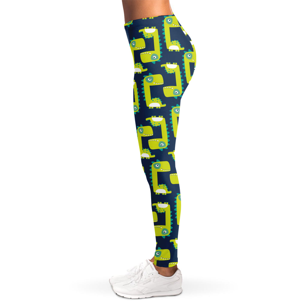 Little Green Dinosaur Pattern Print Women's Leggings