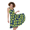 Little Green Dinosaur Pattern Print Sleeveless Knee Length Dress