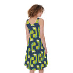 Little Green Dinosaur Pattern Print Women's Sleeveless Dress
