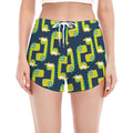 Little Green Dinosaur Pattern Print Women's Split Running Shorts