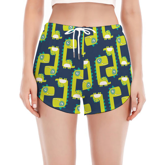 Little Green Dinosaur Pattern Print Women's Split Running Shorts