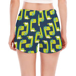 Little Green Dinosaur Pattern Print Women's Split Running Shorts