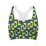 Little Green Dinosaur Pattern Print Women's Sports Bra