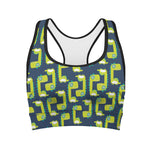 Little Green Dinosaur Pattern Print Women's Sports Bra
