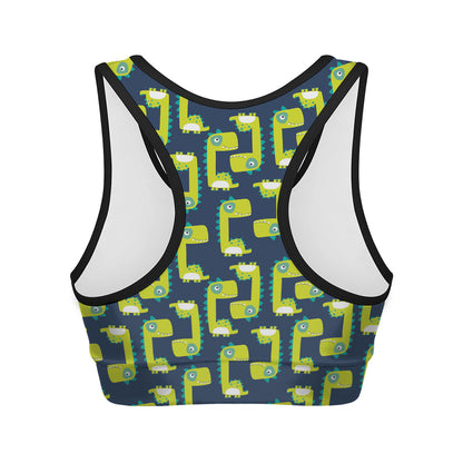 Little Green Dinosaur Pattern Print Women's Sports Bra