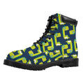 Little Green Dinosaur Pattern Print Padded Collar Lace Up Boots